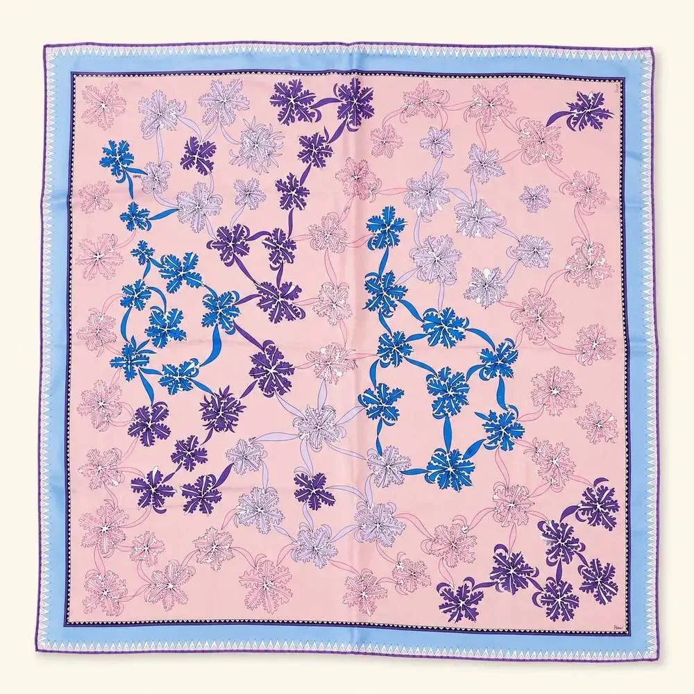 Vintage Bessi Italy Silk Floral Scarf Pink Blue 34” Square Made in Italy